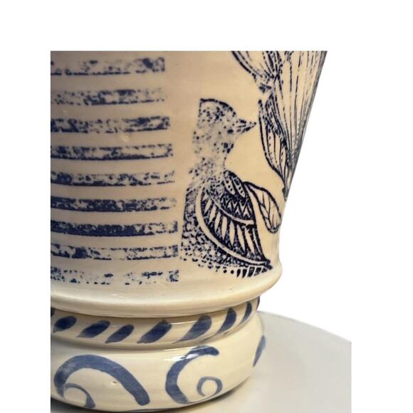 Blue & White Floral Pottery Tumbler, Makeup Brush Holder/Leaves-PolkDots - Picture 15 of 17